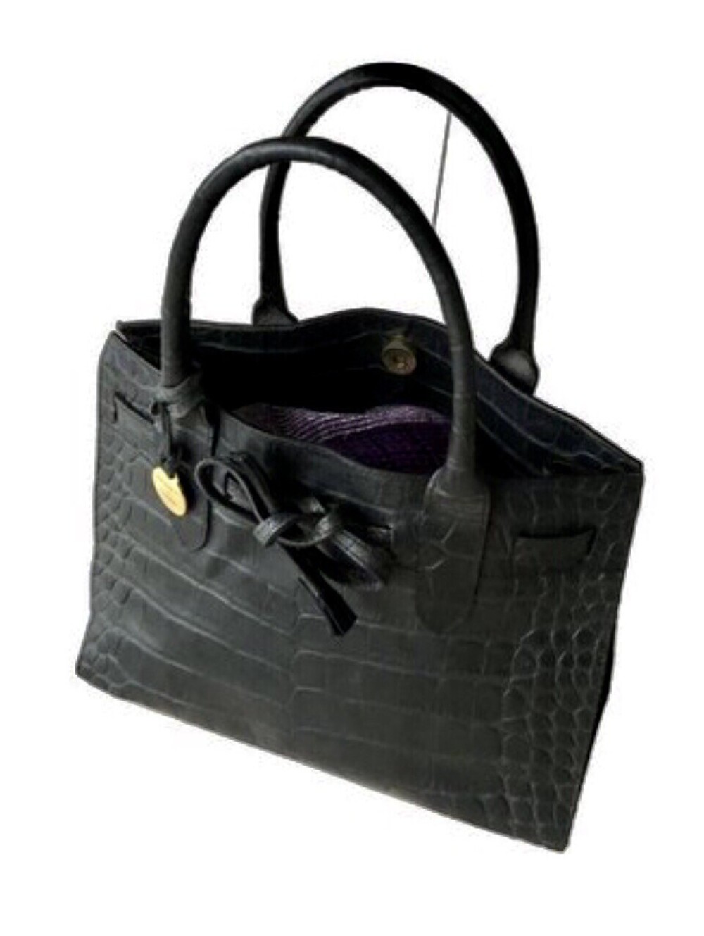 Vtg Dooney Bourke Handbag Bag Crocodile Embossed Black Purse EUC